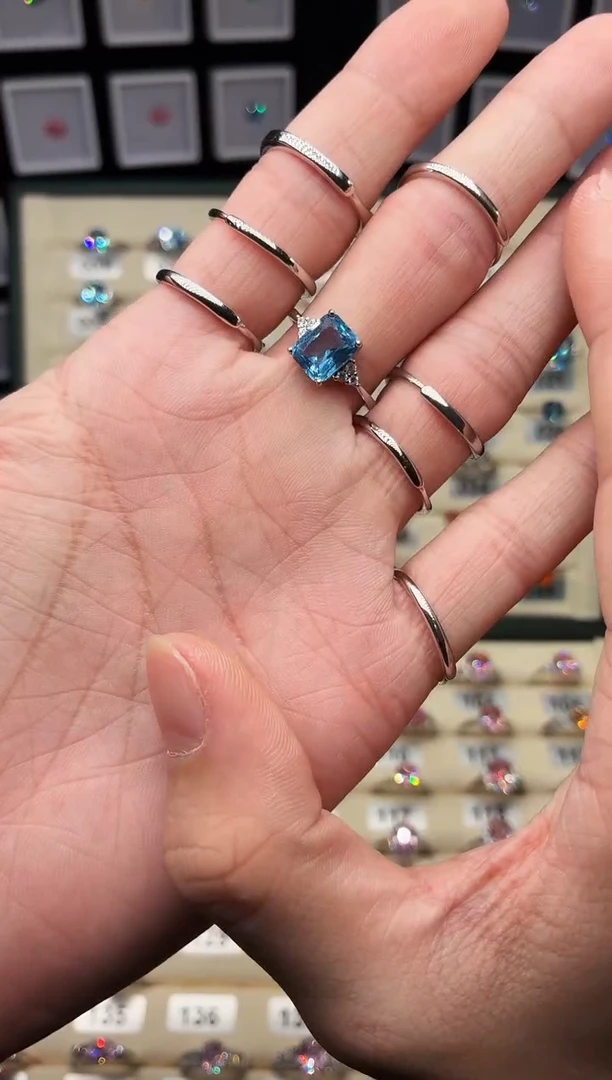 银S925镶嵌戒指海蓝宝石1