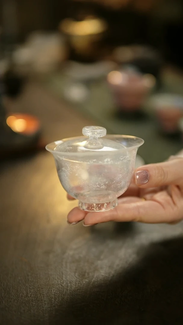 阿眠     白纯透明冰裂盖碗 小号