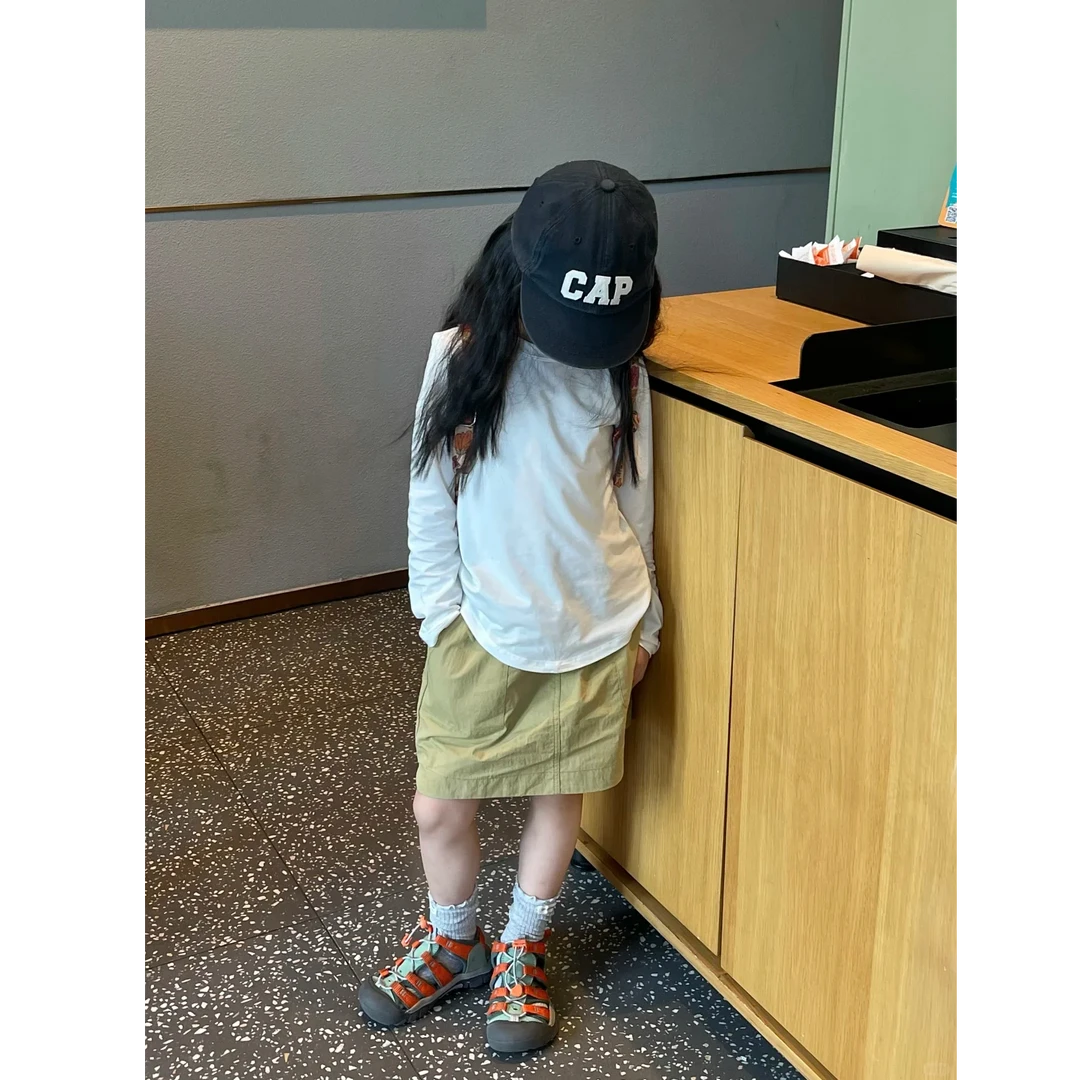 壹妈韩版童装女童秋季套装洋气儿童休闲白色打底衫上衣工装半身裙