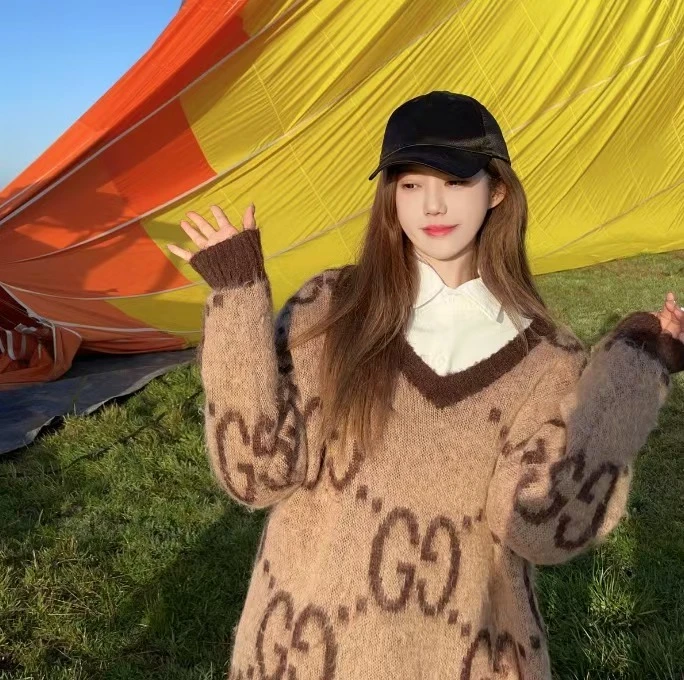 99新 GUCCI/古驰 潮奢豆 严选/logo提花满印针织衫 H13455