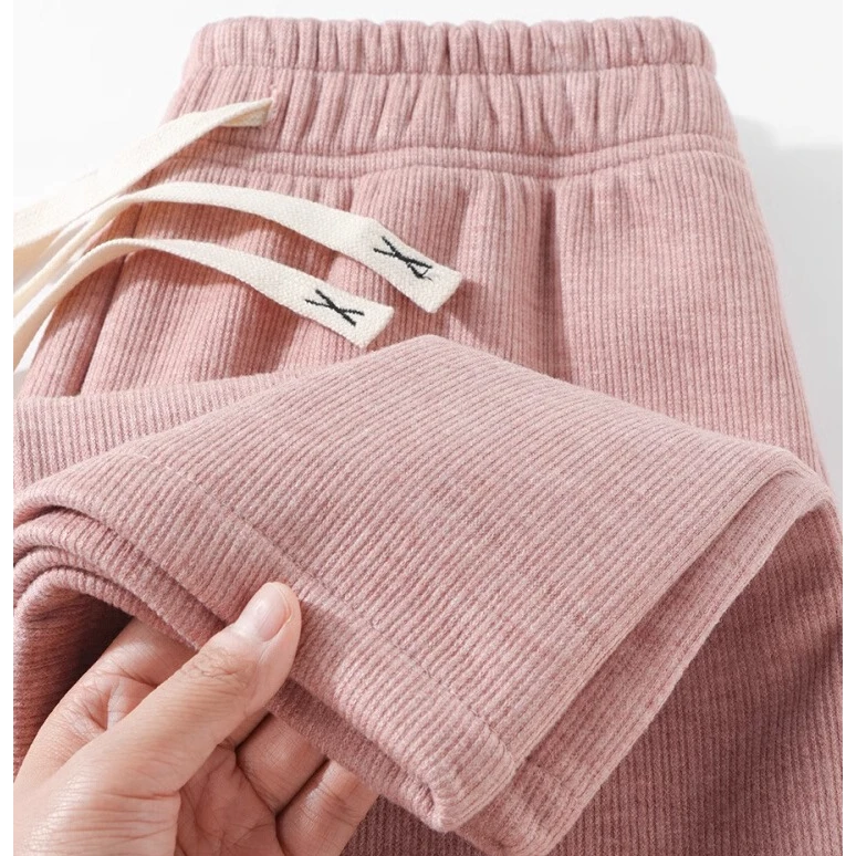 暖呼呼的裤子！粉色加绒糯米裤女秋冬2024新款高腰显瘦直筒阔腿裤