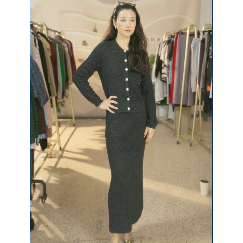 ZHENTISIMAN /GU5024水晶纱闪闪纱套头修身显瘦意大利纱线套装