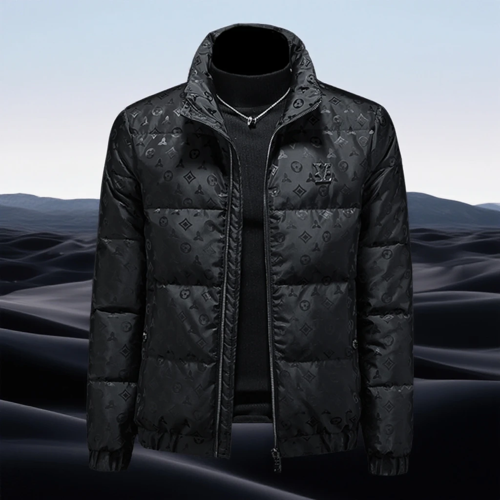 巴赛娜缇时尚休闲羽绒服男士冬季新款修身保暖提花白鸭绒休闲外套