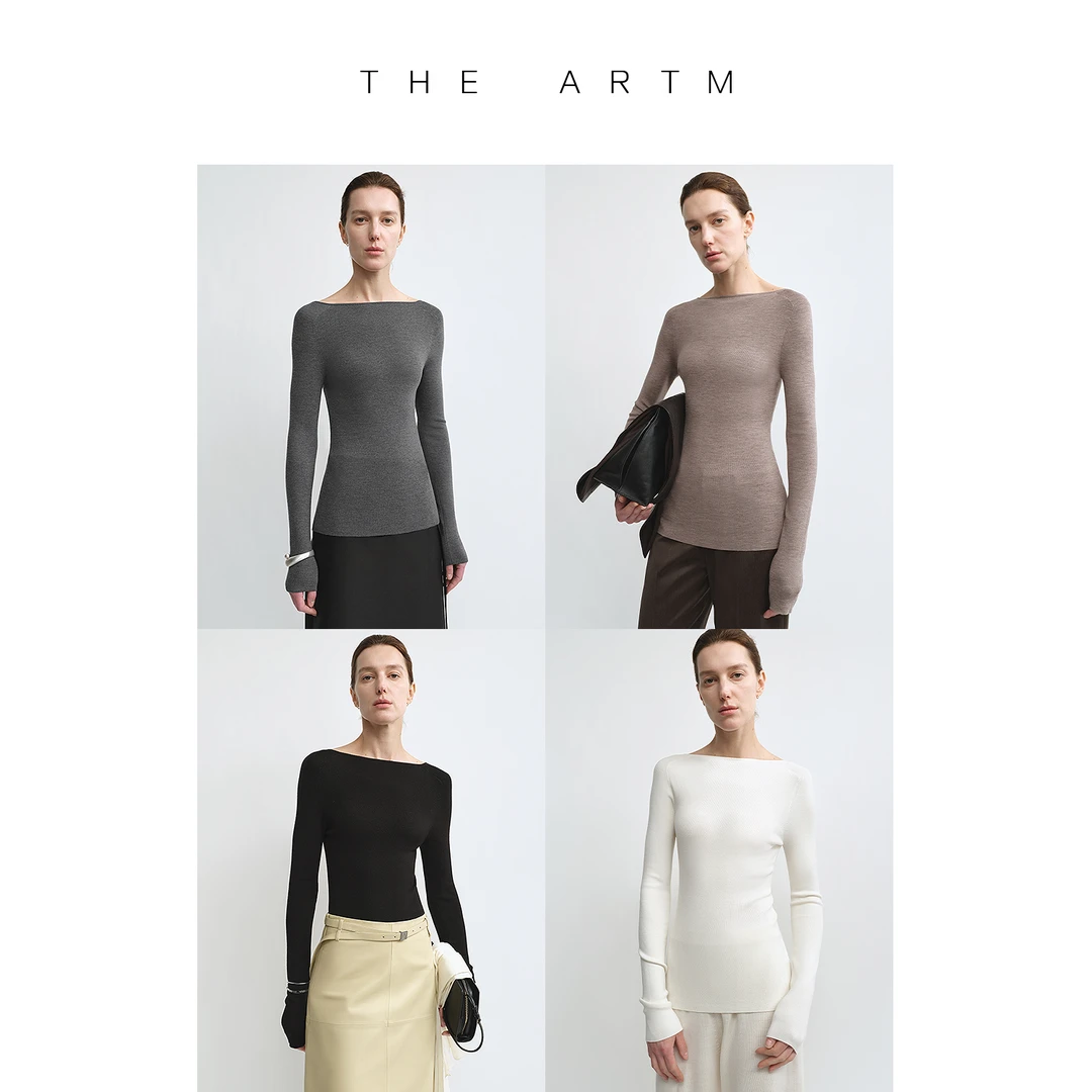 【露背一字领】THE ARTM桑蚕丝羊毛静奢修身打底多色针织上衣女