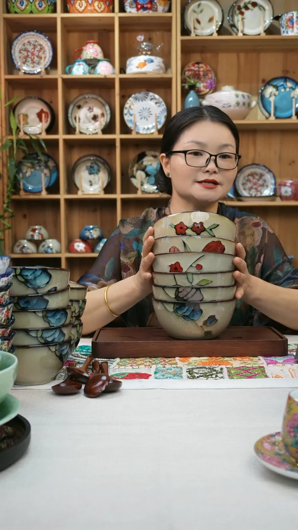 瓷片小可高温陶瓷餐具一组6只面碗