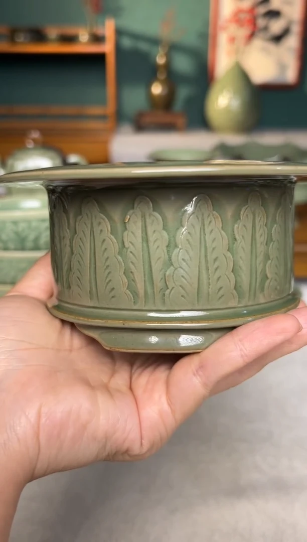 其他耀州窑纯手工芭蕉叶纹三足香炉微瑕福利