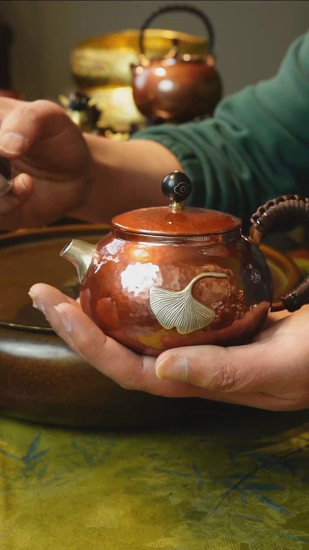 纯紫铜银嘴大叶泡茶壶