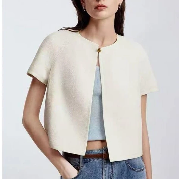 C-1351【商场同款】早秋新款 小香风高级感短袖薄外套上衣