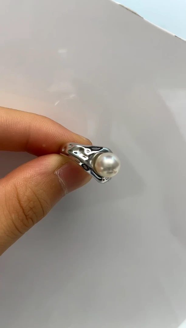 银S925镶嵌戒指海水珍珠7-8