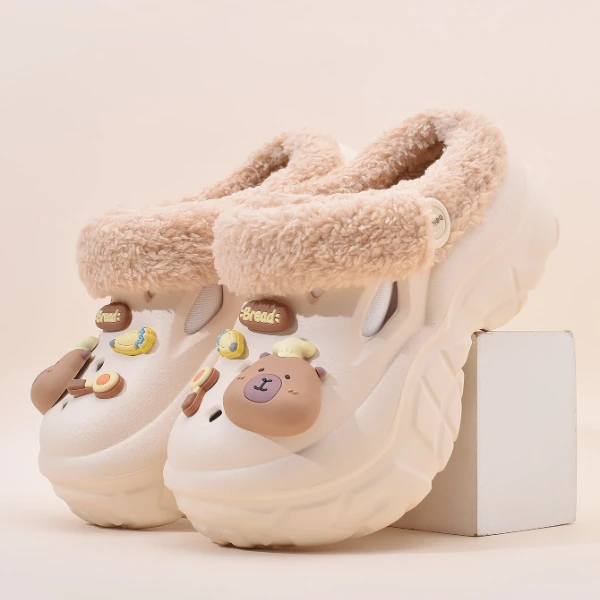洞洞鞋女2025冬季新款外穿加厚加绒室内保暖包头时尚防滑情侣棉拖