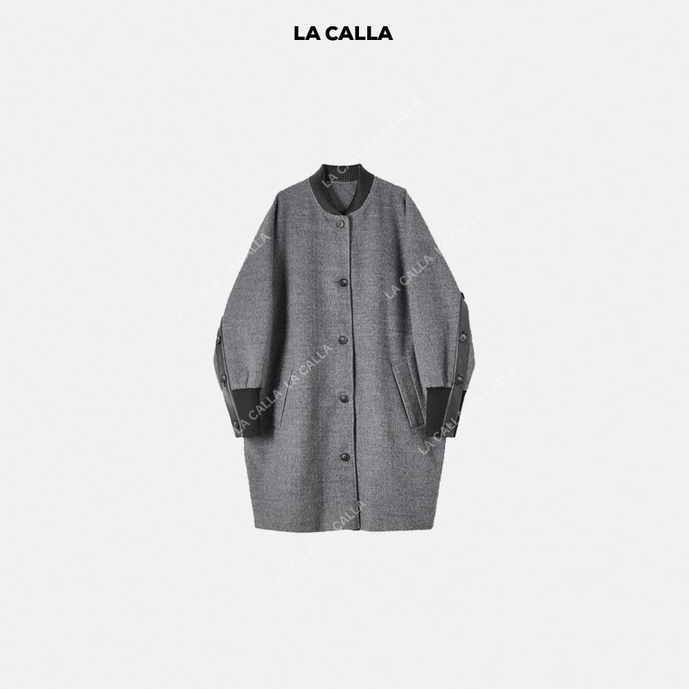 LA CALLA华伦大衣灰色秋冬季简约奢华长款气质外套K045