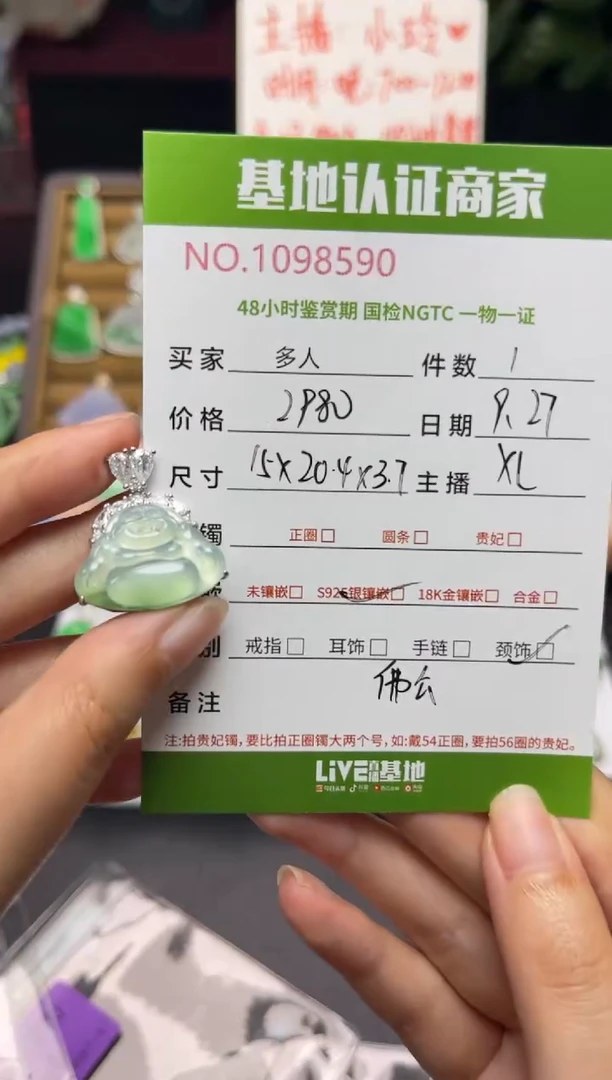 吊坠(不含链)银S925镶嵌翡翠多人