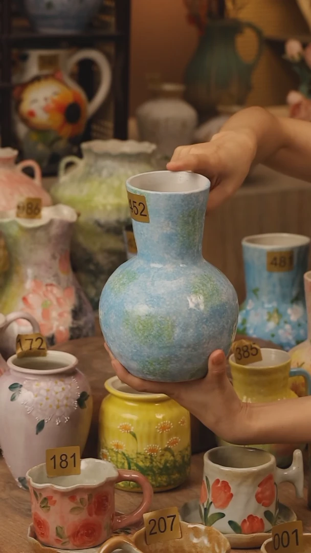 陶瓷452景德镇设计师手作花器摆件侘寂风