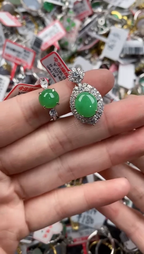 银S925镶嵌戒指翡翠666----4