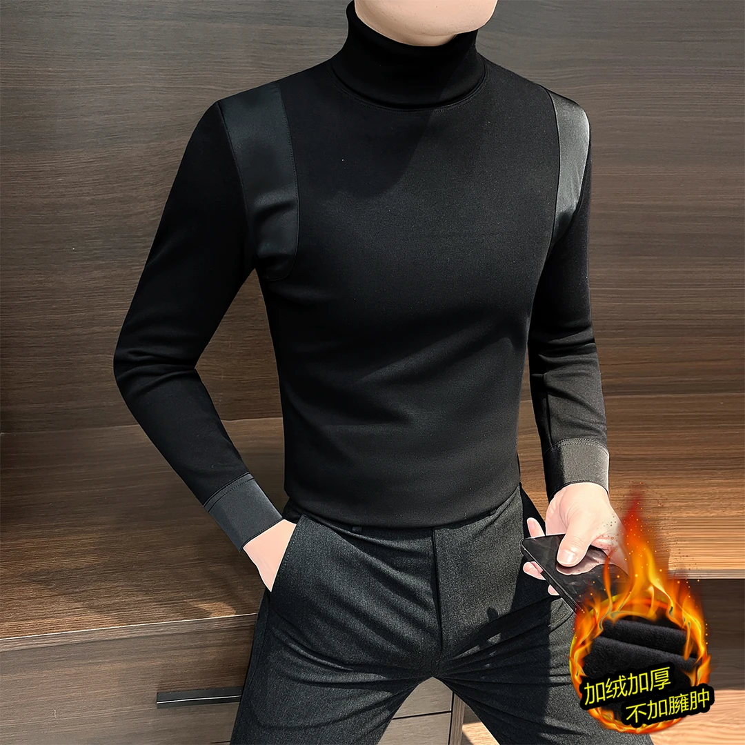 高领男士t恤秋冬季网红成熟痞帅男装加绒保暖男款长袖内搭打底衫