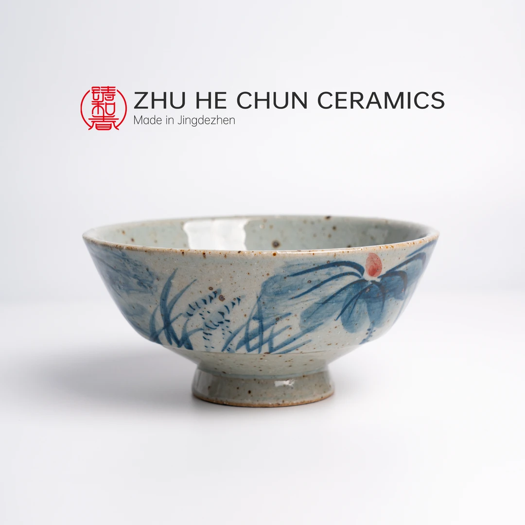 青花粗陶碗 大口喝酒 吃饭装菜 景德镇手工柴窑