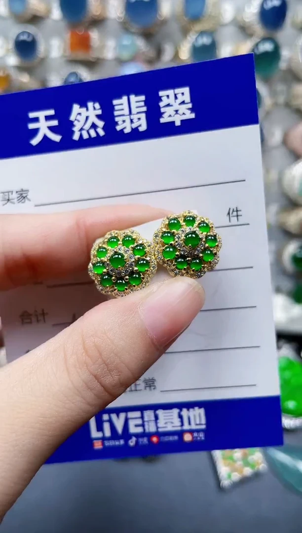 银S925镶嵌翡翠耳饰676