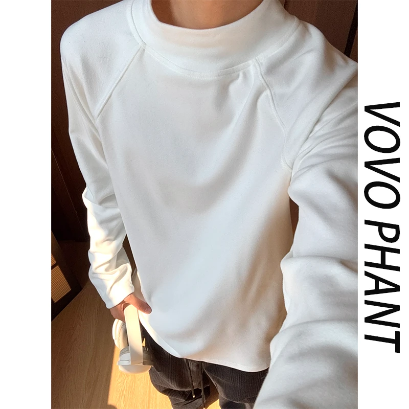 VOVO德绒半高领长袖T恤男秋季新款纯色潮流内搭宽松百搭休闲上衣