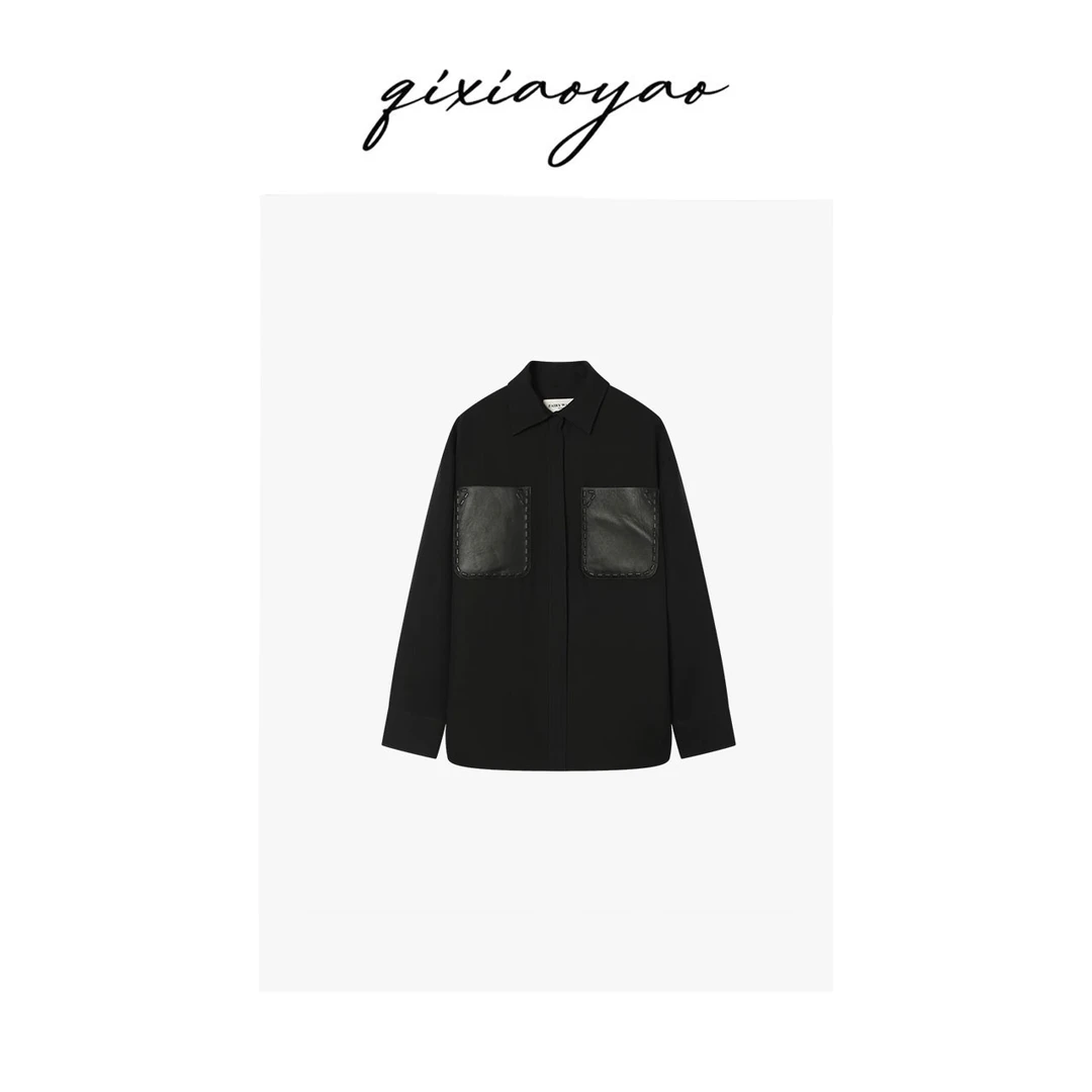 2024秋季新款腰带款拼皮口袋外套#WWJNJ811654