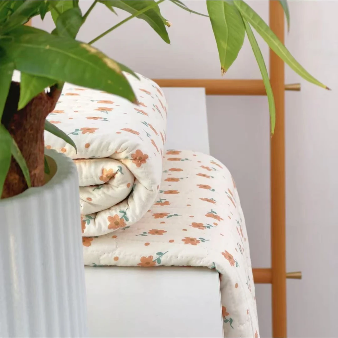 【北奈かわ会社】云纱棉绗缝透气可机洗 四季床盖200*230 香柚