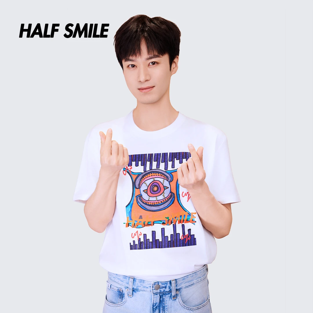 半个微笑茅子俊同款空浮宇宙HALFSMILE男女高级感春夏潮牌白色T恤