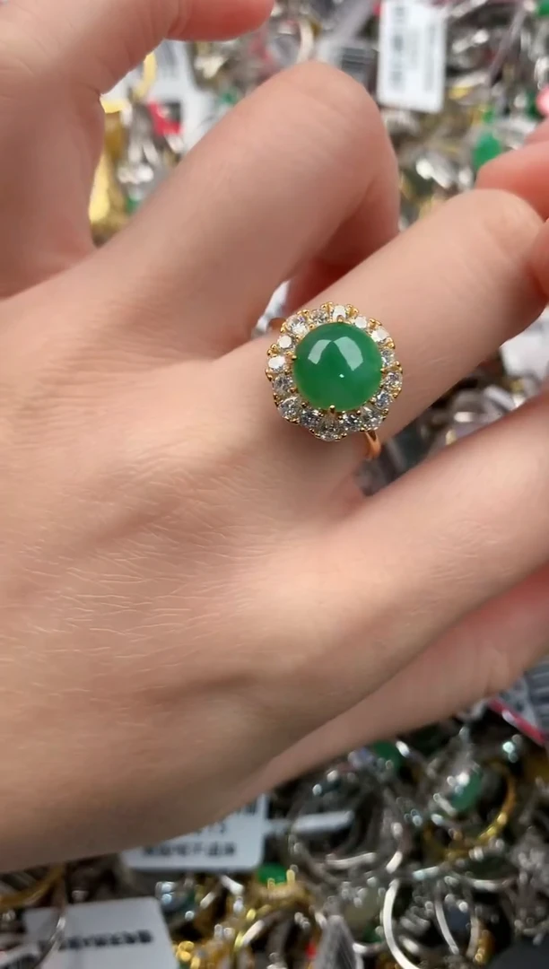 银S925镶嵌戒指翡翠666   5