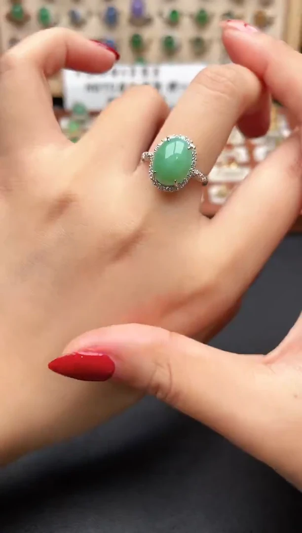 银S925镶嵌戒指翡翠一物一证一礼盒