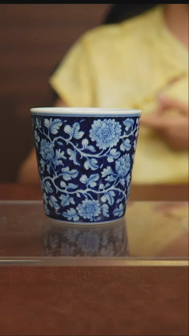 景瓷御器陶瓷微瑕蓝底牡丹杯116