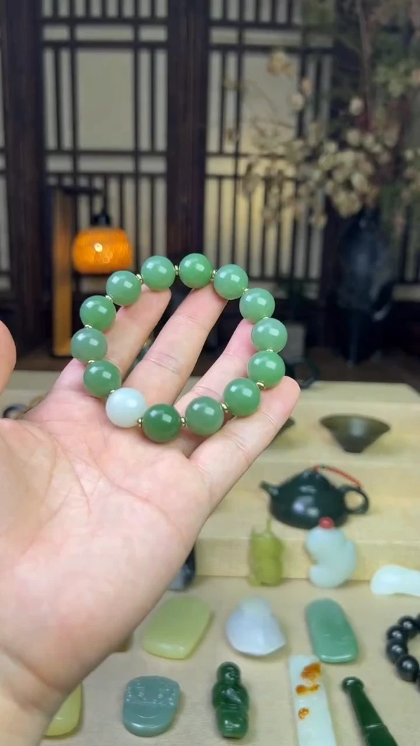 颈饰未镶嵌和田玉橙*碧玉圆珠