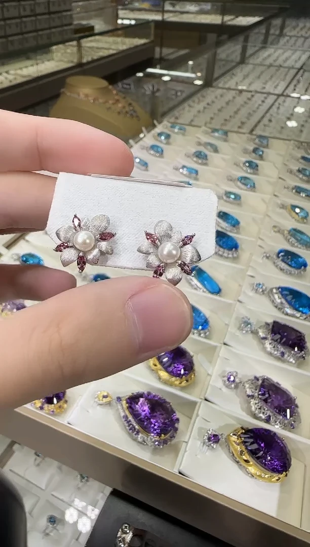 银S925镶嵌耳饰淡水珍珠5mm+耳钉设计款