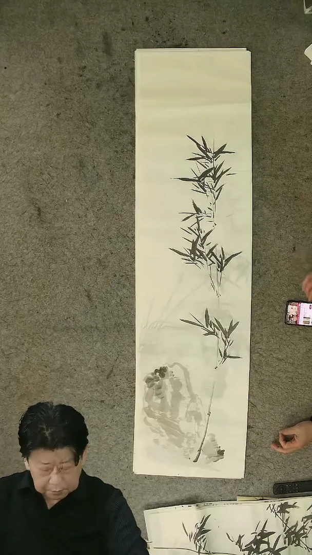 国画四尺对开  墨竹条屏 34*138cm