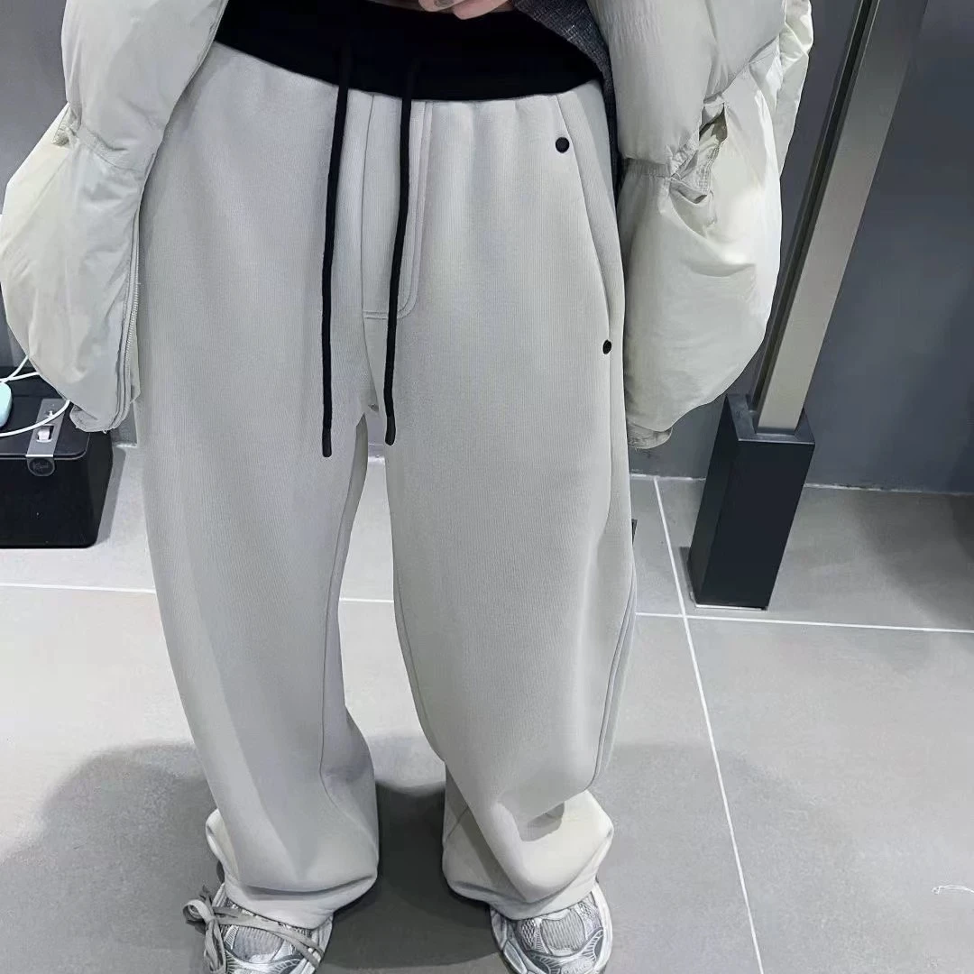 6679#腰部拼接秋冬时尚松紧腰洋气高腰直筒百搭卫裤