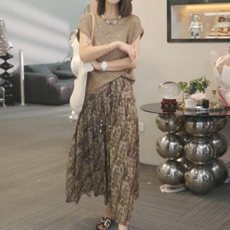 慵懒风休闲时尚套装女2025夏季新款休闲针织衫百搭半身裙两件套女