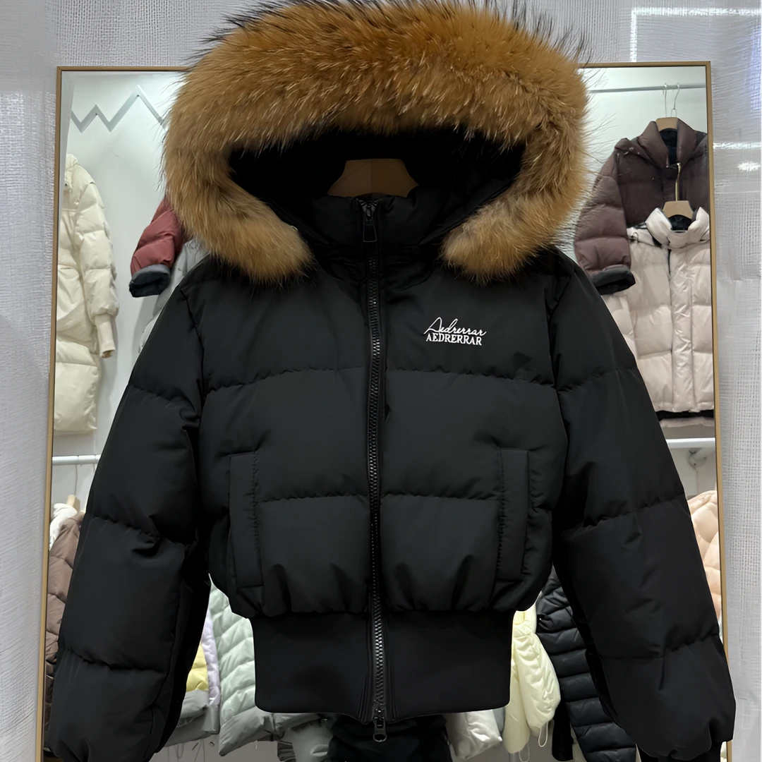 2025冬季新款收腰显瘦短款修身简约通勤白鸭绒羽绒服外套毛领女款