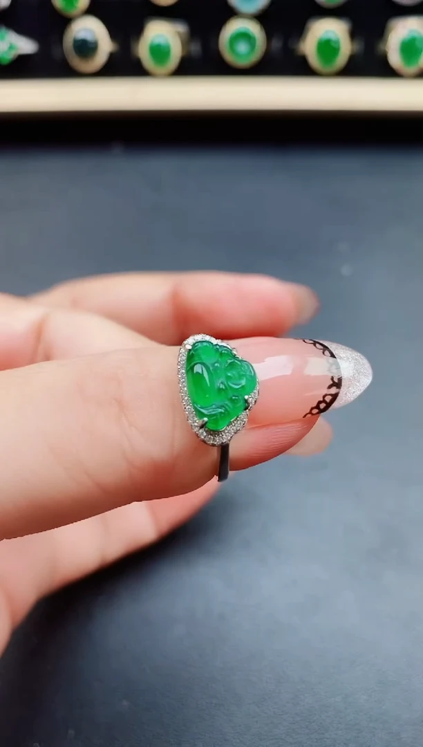 翡翠戒指银S925镶嵌50805