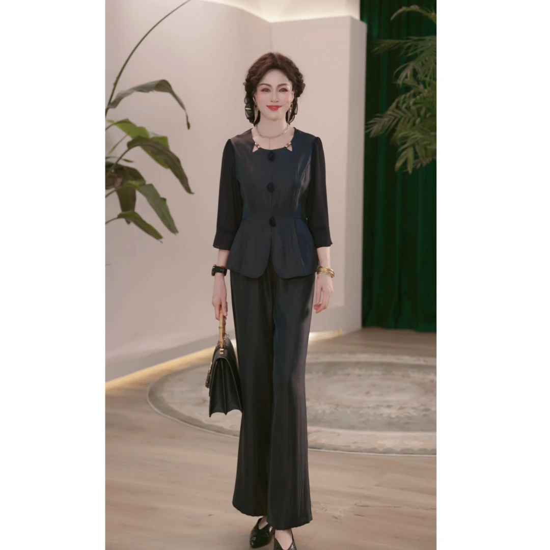 2025新款妈妈装秋装时尚套装气质中年女装宽松两件套显瘦上衣裤子