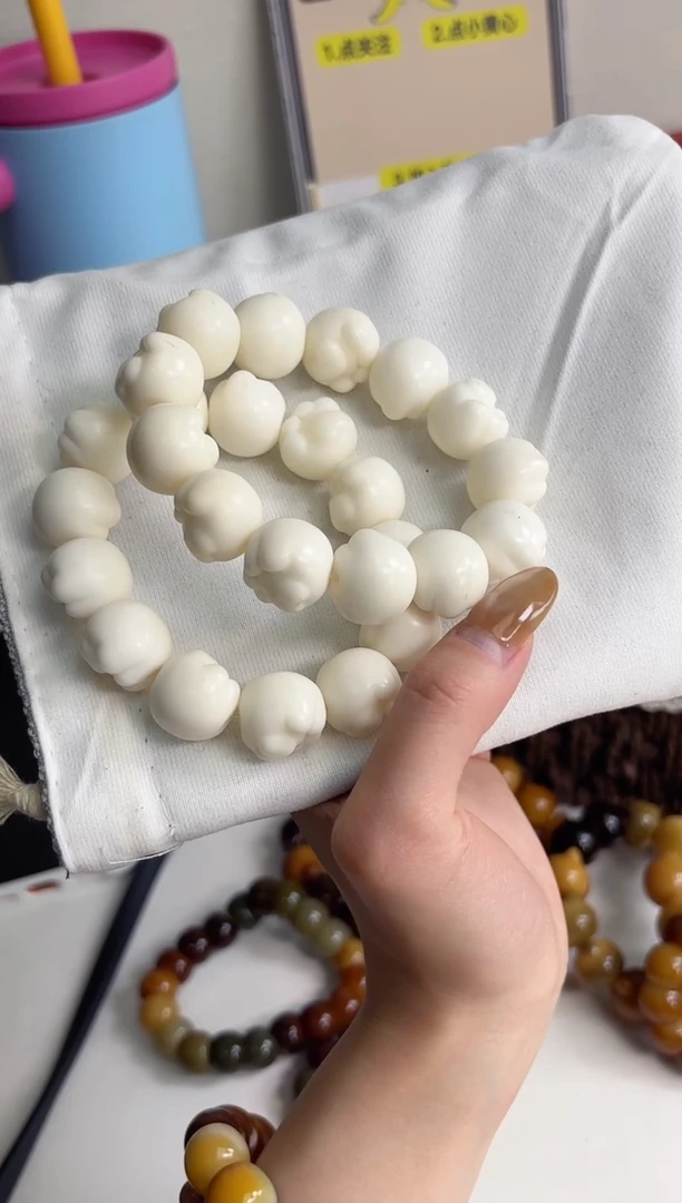 手串菩提根/象牙果沐e99干磨高瓷白猫猫头20mm手串
