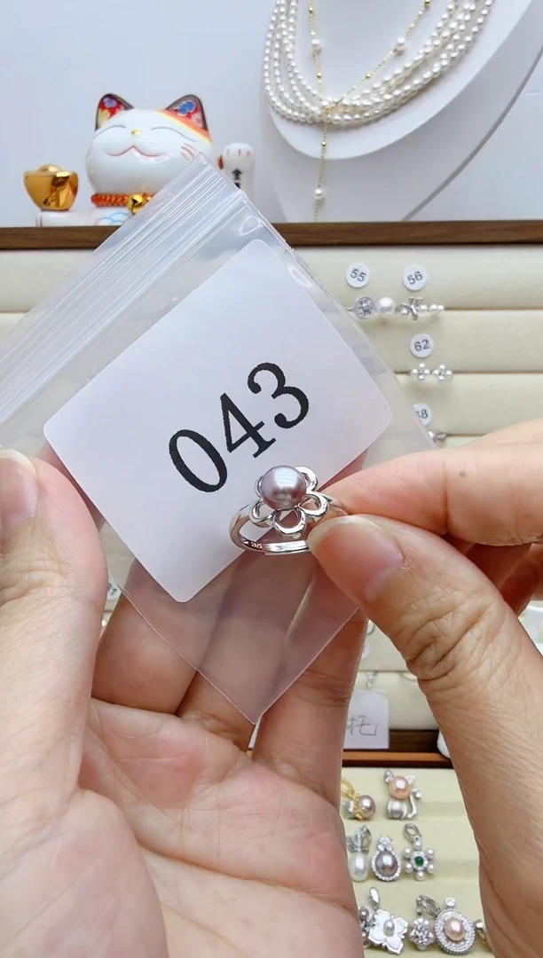 银S925镶嵌戒指淡水珍珠大**婶043