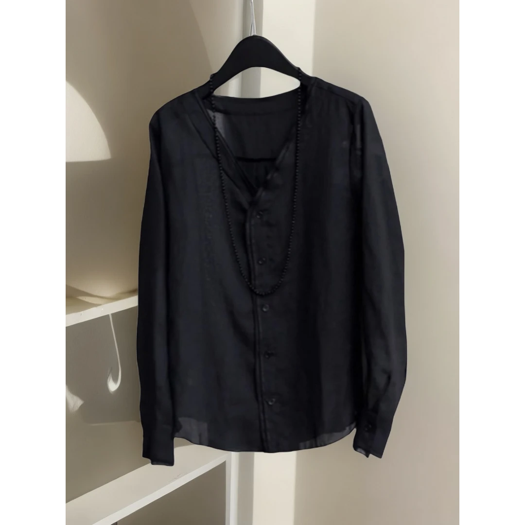 毫不犹豫自留！巨好穿！v领衬衫女慵懒宽松显瘦休闲轻薄长袖衬衣