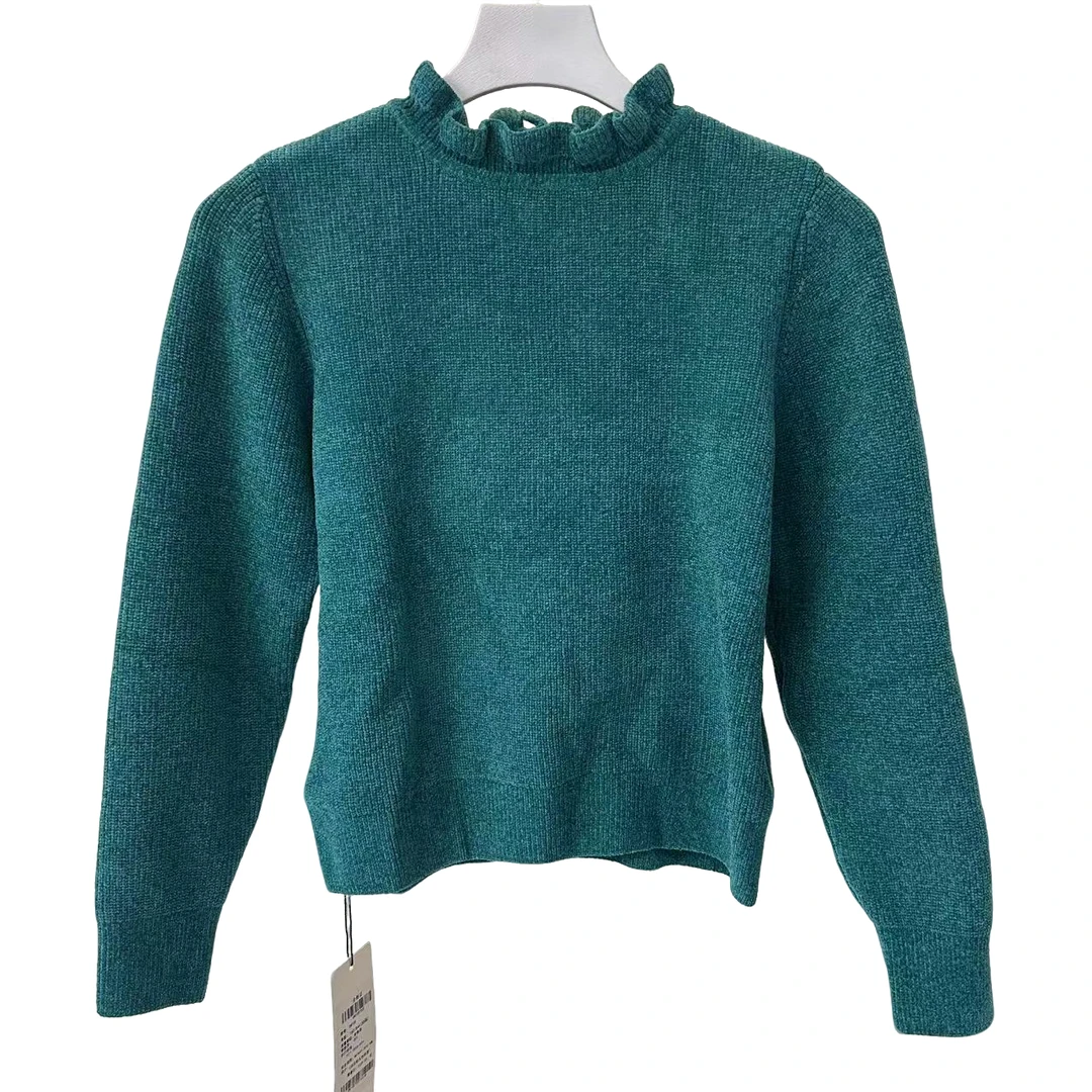 319女装新款时尚休闲甜蜜立领高弹木耳边针织衫