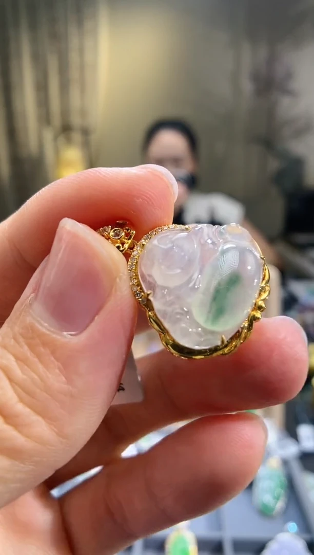 翡翠18K金镶嵌吊坠(不含链)佛公