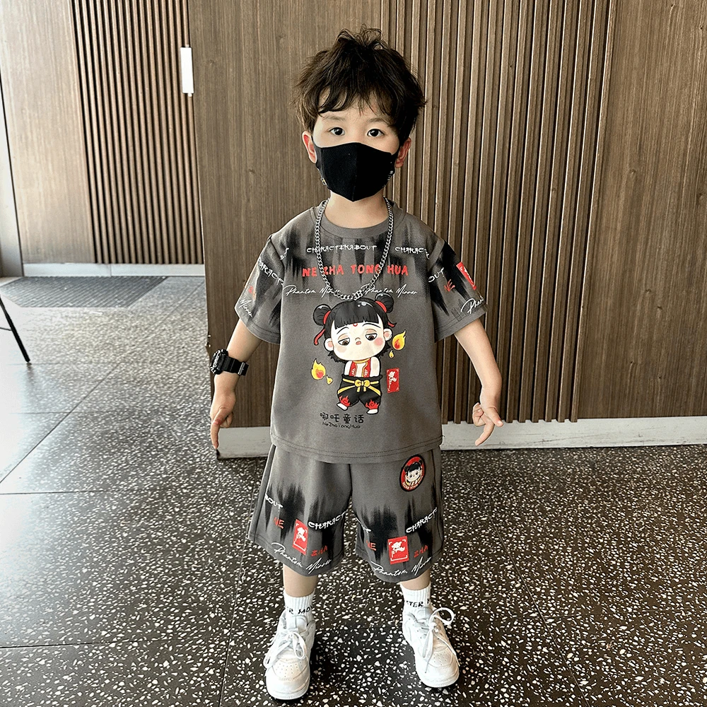 哪吒男童夏装套装2025新款洋帅气宝宝夏季时髦潮儿童短袖短裤衣服