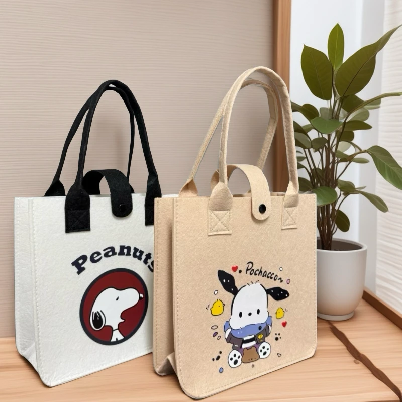 新款卡通印花包手提包撞色毛毡包可爱外出购物袋学生日常手拎小包