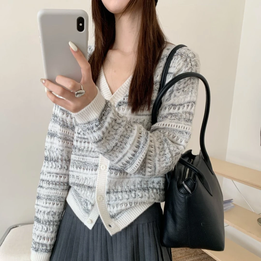 【素简.510173】秋冬新款金线驼羊毛山羊绒开衫女装上新针织衫