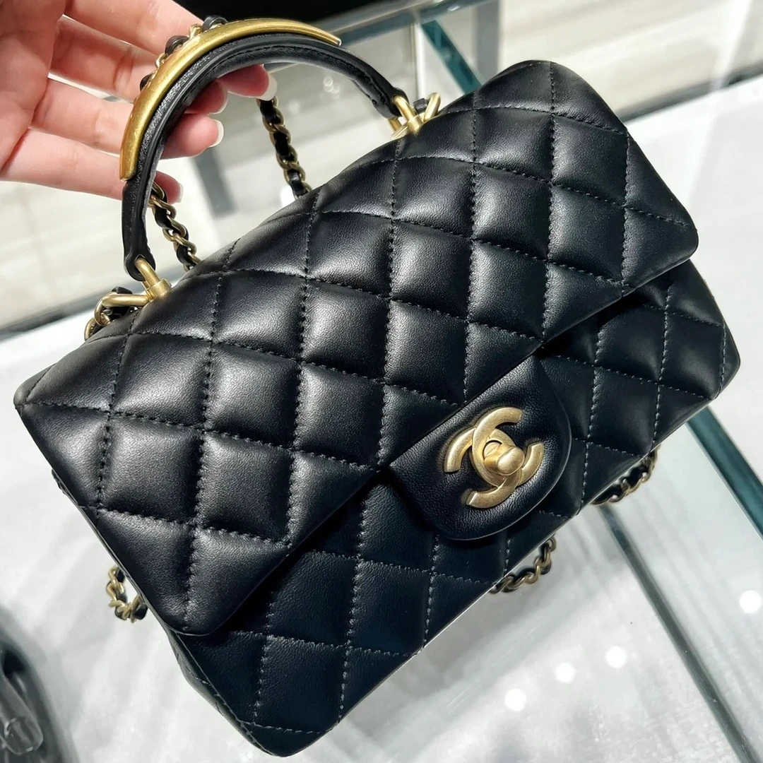 99新 Chanel/香奈儿 5458|香奈儿手提cf大迷你斜挎包黑金重工手柄