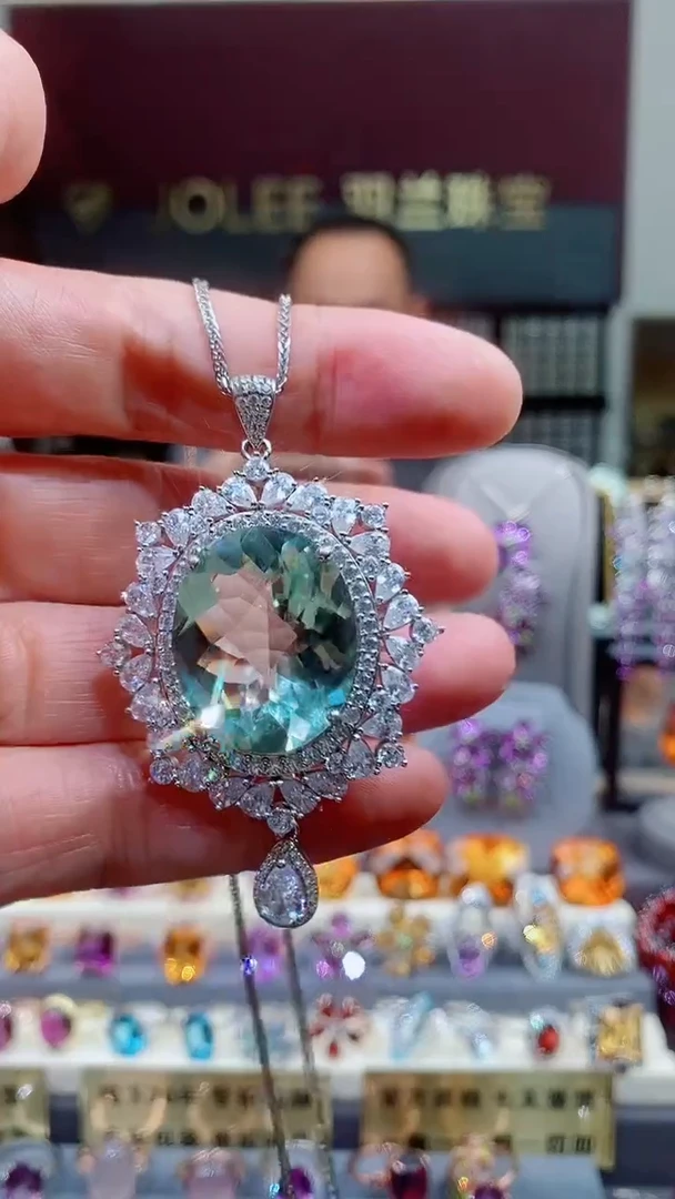 银S925镶嵌吊坠(赠链)绿水晶绿水晶吊坠