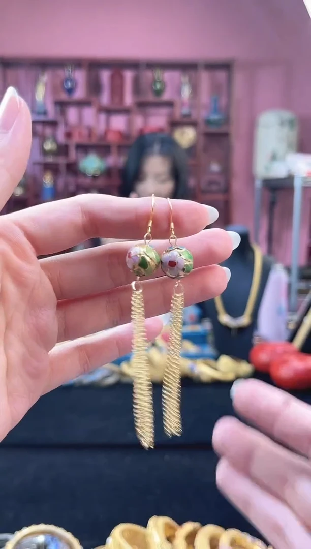 非遗 景泰蓝耳饰 金地流苏