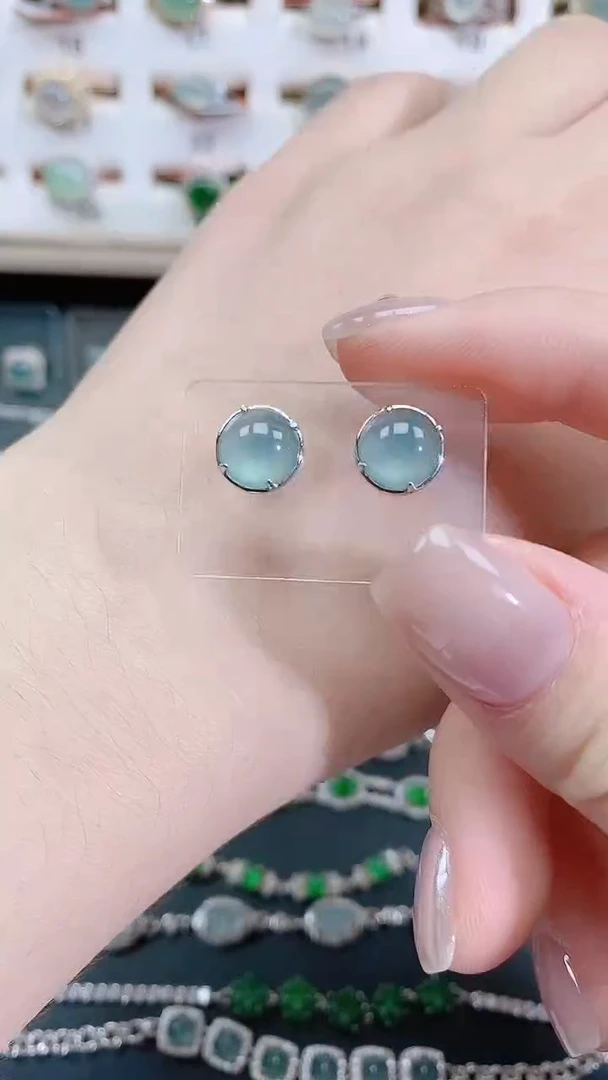银S925镶嵌翡翠耳饰天然翡翠
