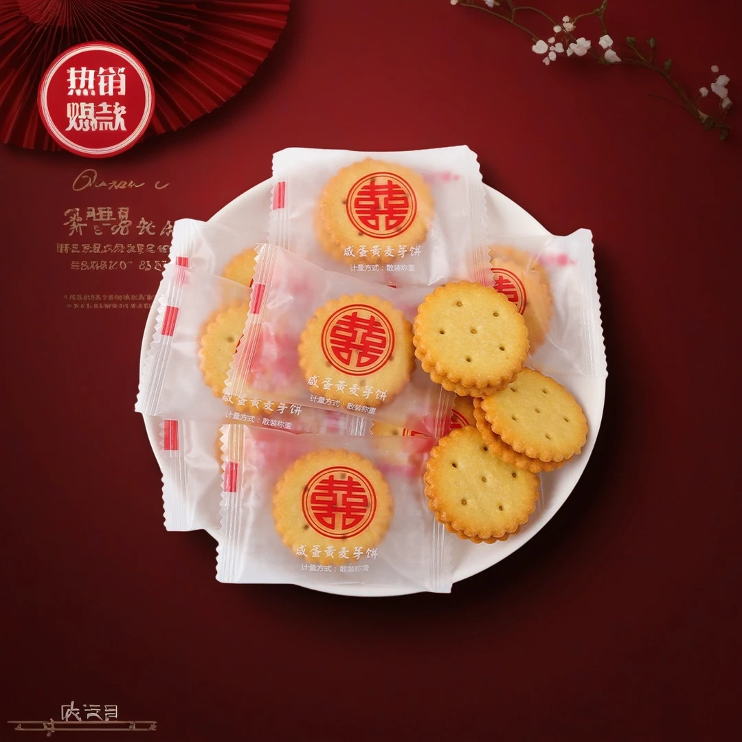 高端咸蛋黄麦芽夹心饼干双喜饼喜糖结婚专用儿童休闲零食散装批发