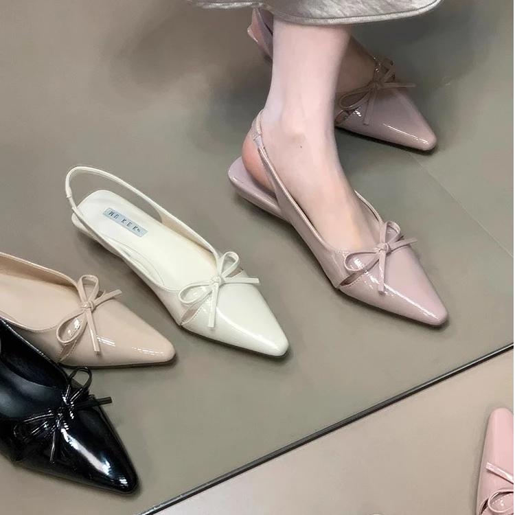 法式复古蝴蝶结包头凉鞋女2025新款小众设计感百搭通勤约会女鞋